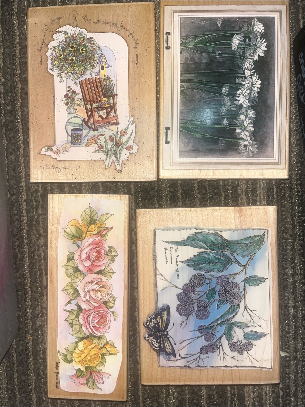 Set of 4 Floral Wood Rubber Scrapbooking Stamps 4 pc Lot 376